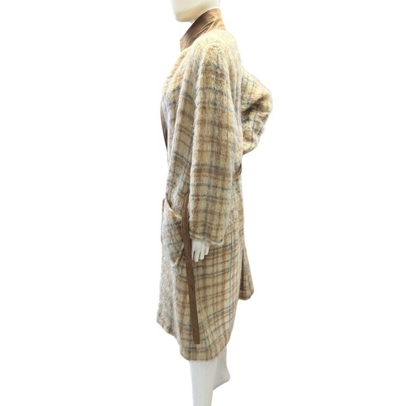 1960s Gino Rossi Mohair LIghtweight Plaid Long Cardigan Robe Jacket‎ Coat JS - Picture 9 of 12